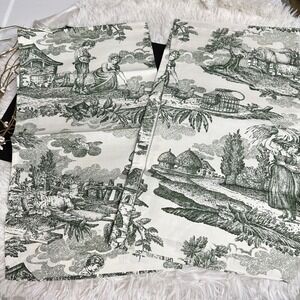 Williams Sonoma Toile Green Cream Made in Italy Linen Blend 2 Pc Napkins 20"